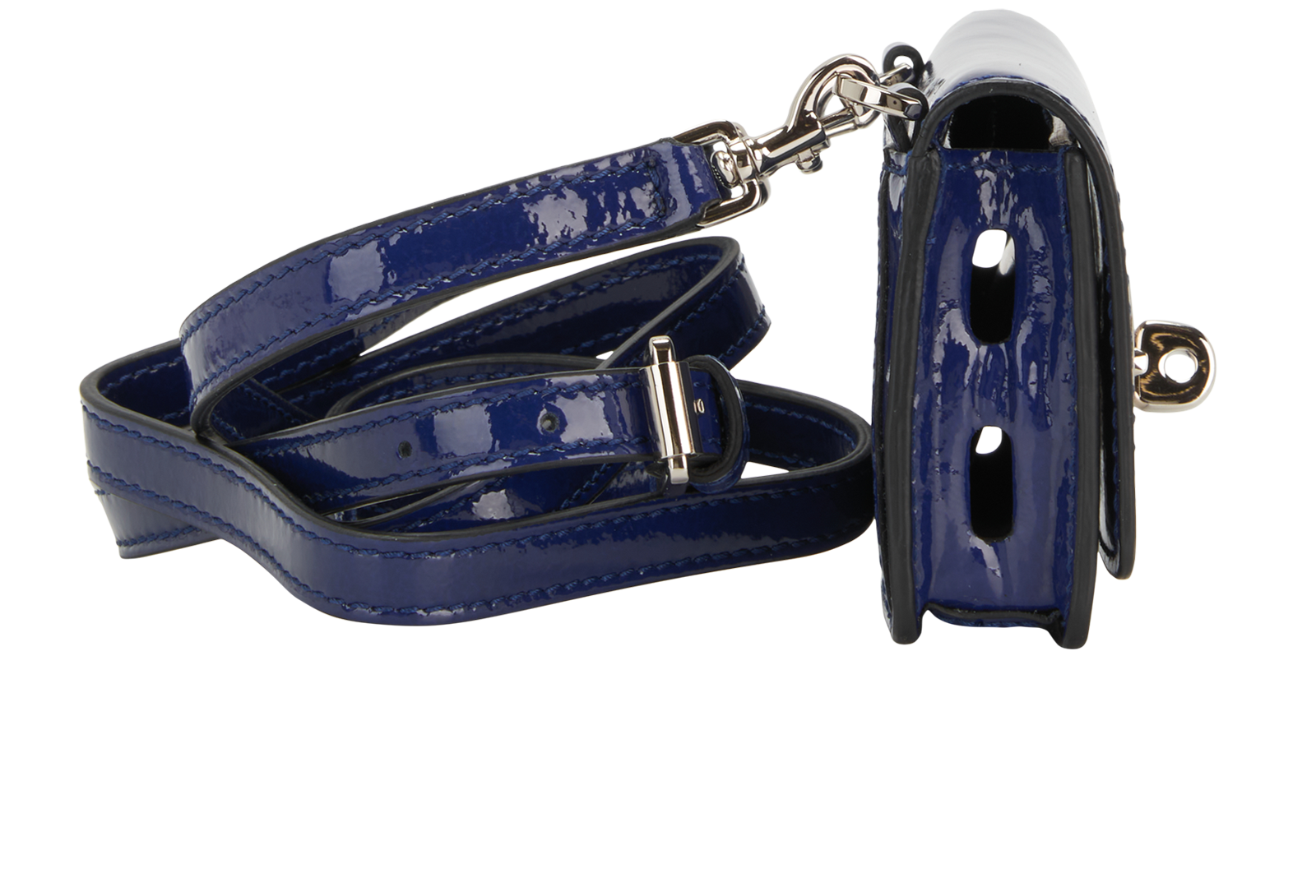 Mini Bayswater Messenger, &pound;150, Handbags, Blue, Patent Leather, Side view